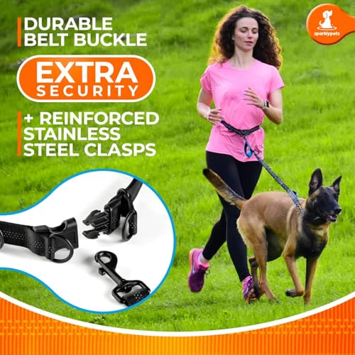 SparklyPets - Hands Free Dog Leash with Reflective Stitches - Waist Leash for Female Dog Walking, Hiking, Training, Jogging, Canicross, Running - Medium & Large Dogs, Gradient Pink - color: Gradient Pink, size: 1 dog M/L