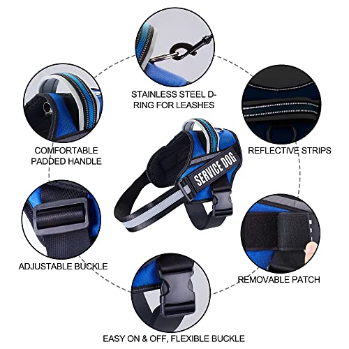 Dog Vest Harness and Patches Set, Animire in Training Service Dog Harness with 10 Dog Patches, Reflective Dog Vest with Handle for Small, Medium, Large, and Extra-Large Dogs - color: Blue, size: LARGE (Chest:26.5-36 Inch)