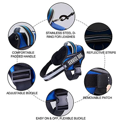 Dog Vest Harness and Patches Set, Animire in Training Service Dog Harness with 10 Dog Patches, Reflective Dog Vest with Handle for Small, Medium, Large, and Extra-Large Dogs - color: Blue, size: LARGE (Chest:26.5-36 Inch)