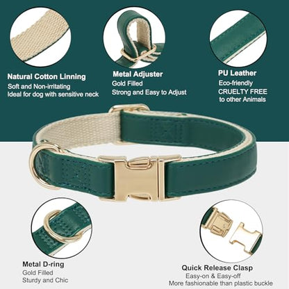 Soft Classic Leather Dog Collar Heavy Duty Padded Collars with Metal Buckle for Puppy Small Medium Dogs (Dark Green,S) - color: Dark Green, size: Small