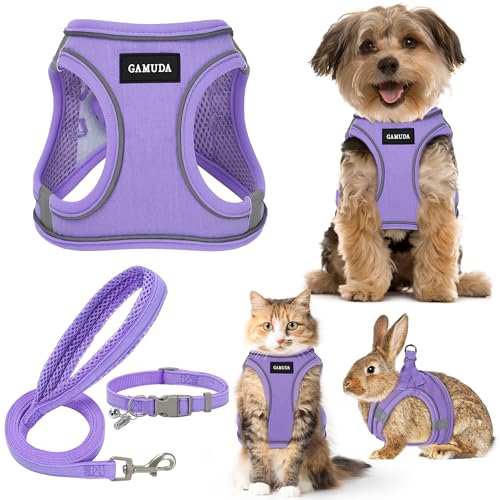 Small Pet Harness Collar and Leash Set, Step in No Chock No Pull Linen Fabric Soft Mesh Dog Vest Harnesses Reflective for Dogs Puppy Cats Kitten Rabbit (Purple, XS) - color: Purple, size: X-Small
