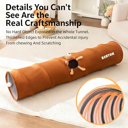 Cat Tunnel for Indoor Cat Tube Collapsible Cat Tunnel Bed with Hanging Ball,Play Tunnel for Kitten,Kitty,Puppy,Rabbit,Funny Interactive Cat Toy Gift for Cat Lover(Bear,31.5″x10″x10″) - size: M(31.5 x 10 x 10 Inch)