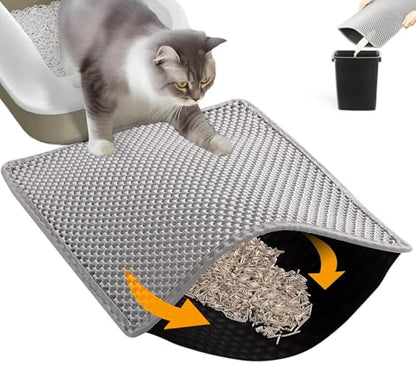 HCY&WLD Cat Litter Mat, Honeycomb Double Layer Cat Litter Trapping Mat, Waterproof Urine Proof Non-Slip, Scatter Control, Less Waste, Easier to Clean (Light Gray, 24" X 18") - color: Light Gray