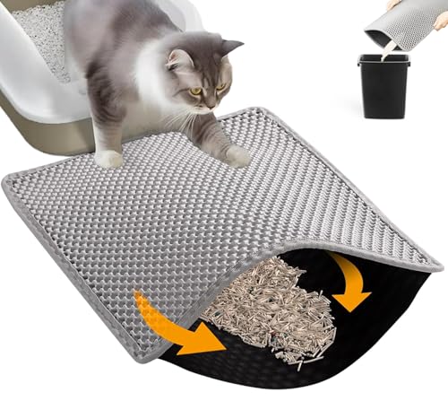 HCY&WLD Cat Litter Mat, Honeycomb Double Layer Cat Litter Trapping Mat, Waterproof Urine Proof Non-Slip, Scatter Control, Less Waste, Easier to Clean (Light Gray, 30" X 22") - color: Light Gray