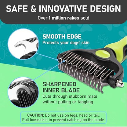 Maxpower Planet Pet Grooming Brush - Double Sided Shedding, Dematting Undercoat Rake for Dogs and Cats - Extra Wide Dog Grooming Brush - Yellow - color: Yellow, size: Large