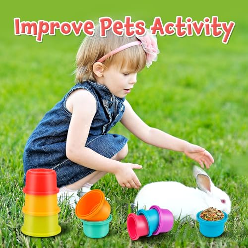 SKYWHALE Bunny Toys, Stacking Cups for Rabbits, 8PCS Stackable Plastic Pet Nesting Snack Container, Chinchilla Guinea Pig Parrot Enrichment Playset for Hiding Food and Playing