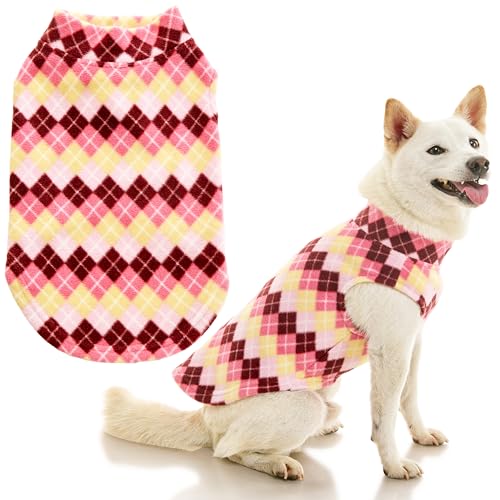 Gooby - Stretch Fleece Vest, Pullover Fleece Vest Jacket Sweater for Dogs, Argyle Pink, X-Small - color: Argyle Pink, size: X-Small Length (7")