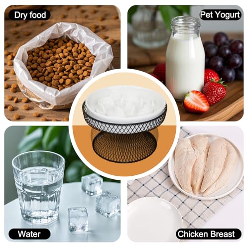 Raised Ceramic Cat Slow Feeder Bowl, Elevated Cat Plate with Stand, Slow Bowl for Wet and Dry Food, Whisker Friendly Pet Feeder for Kitten and Small Dog Perfect for Pet Gift - color: white set of 1