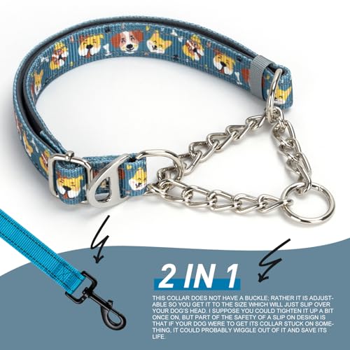 Reflective No-Pull Martingale Dog Collar with Chain, Adjustable Training Collar with Cute Cartoon Dog Pattern for Medium, Large, XL Dogs (Medium) - color: 13, size: M(Neck12"-17")
