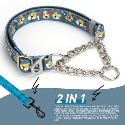 Reflective No-Pull Martingale Dog Collar with Chain - Cartoon Dog Pattern, Adjustable Anti Pull Training Collar for Medium, Large & XL Dogs (Large) - color: 13, size: L(Neck15"-22")
