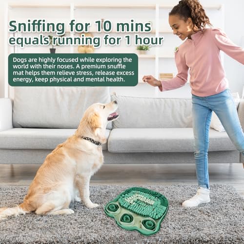 Green Snuffle Mat Pet Dog Feeding Mat, Interactive Sniff Mat, Slow Feeder Dog Treat Mat, Dog Puzzle Toys for Training and Stress Relief, Encourages Natural Foraging Skills, Non-Slip, Portable, Durable