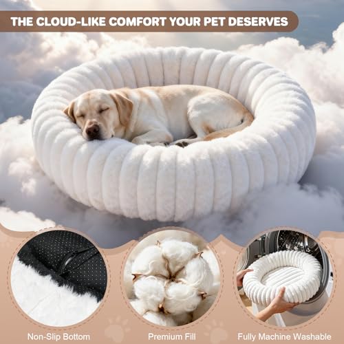 Self Warming Pet Bed, Donut Dog Bed for Large Dogs - Pet Bed with Removable Cover, Self-Heating Winter Pet Beds for Medium & Big Dogs, Egg Tart Design (L) - size: 36*36*10 inches