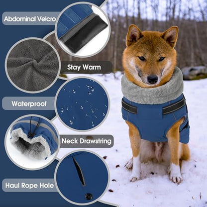 Dog Coat Small, Built-in Harness Dog Jacket with Warm Fleece Lining, Waterproof Reflective Dogs Winter Coat, Pet Coats with Pocket and Trash Bags (Navy Blue, Small) - color: Navy Blue, size: Small