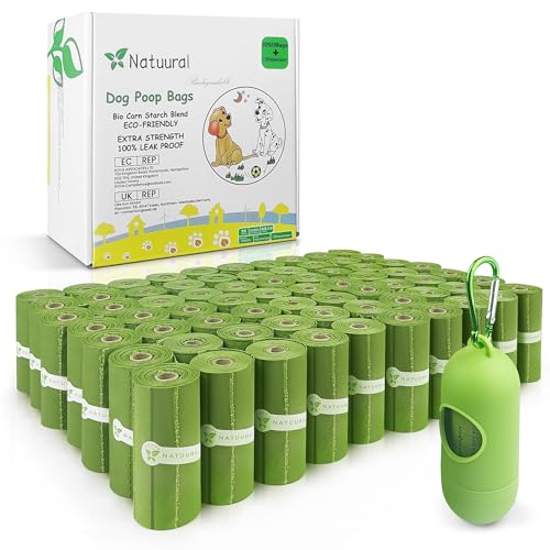 Poop Bags for Dogs-1050 Counts, 70 Rolls With a Free Dispensers, Doggie Poop Bags Made of Cornstarch, Extra Thick and 100% Leak Proof (Green) - color: Green, size: 1050 Count (Pack of 1)
