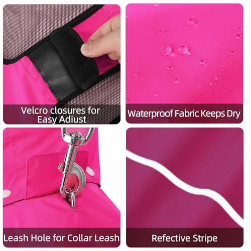 Mile High Life Dog Raincoat, Adjustable Waterproof Pet Rain Jacket, Reflective Hooded Poncho for Small Medium Large Dogs, Lightweight Breathable Pet Rain Coat (Hot Pink,L Chest 26"-33") - color: Hot Pink, size: Large