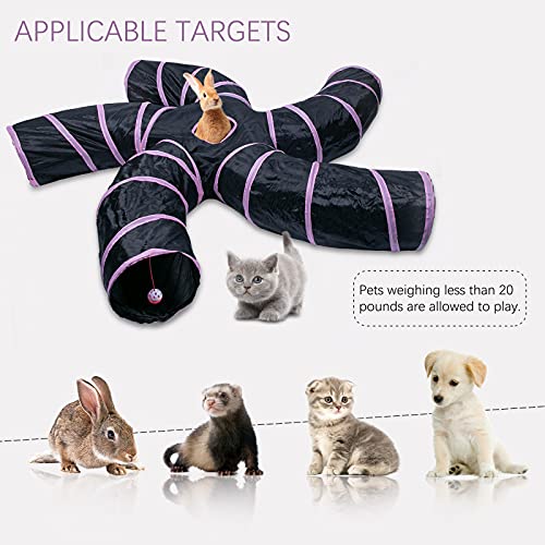 EGETOTA Cat Tunnel for Indoor Cats Large, with Play Ball S-Shape 5 Way Collapsible Interactive Peek Hole Pet Tube Toys, Puppy, Kitty, Kitten, Rabbit (Pink & Black) - color: Pink & Black