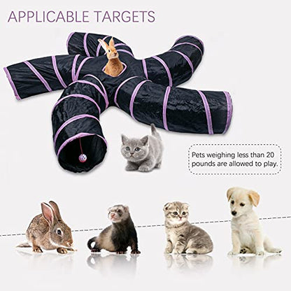 EGETOTA Cat Tunnel for Indoor Cats Large, with Play Ball S-Shape 5 Way Collapsible Interactive Peek Hole Pet Tube Toys, Puppy, Kitty, Kitten, Rabbit (Pink & Black) - color: Pink & Black
