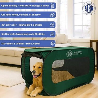AKC 32-Inch Pop-Up Dog Kennel – Lightweight Travel Crate for Small Dogs – Foldable Indoor/Outdoor Pet Enclosure with Mesh Sides - color: Green