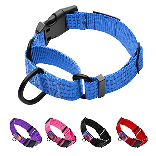 Martingale Collar for Training Dogs. Adjustable Reflective Collars with Buckle-USA Flag- NO Pull-Prevents Slipping Out, for Medium Large XL Dogs. Helps with Strong pullers (XL, Blue) - color: Blue, size: XL