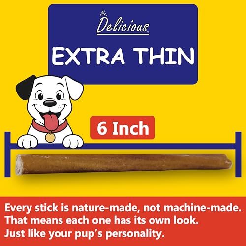 Bully Sticks for Dogs, 10 Count, 6 Inch Extra Thin, Consistent Thickness, All Natural, Grass Fed, Rawhide-Free, Single Ingredient, Long Lasting Dog Chews