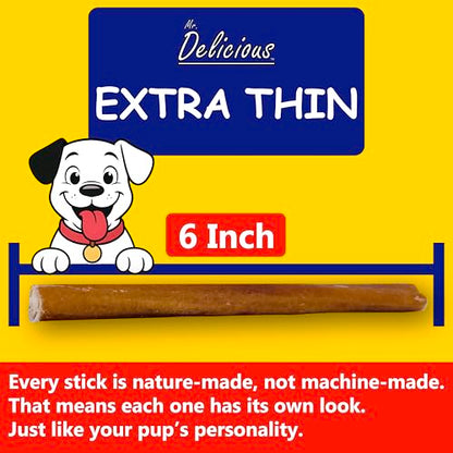 Bully Sticks for Dogs, 10 Count, 6 Inch Extra Thin, Consistent Thickness, All Natural, Grass Fed, Rawhide-Free, Single Ingredient, Long Lasting Dog Chews