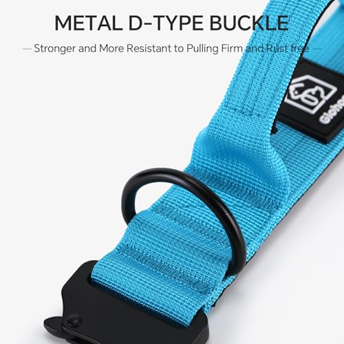 Tactical Thick Dog Collar, Adjustable Training Nylon Dog Collar, Heavy Duty Metal Buckle & Control Handle for Small Medium Large Dogs (L, Blue) - color: Blue, size: L