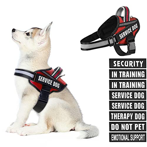 Dog Vest Harness and Patches Set, Animire in Training Service Dog Harness with 10 Dog Patches, Reflective Dog Vest with Handle for Small, Medium, Large, and Extra-Large Dogs - color: Red, size: SMALL (Chest: 17.5-23 Inch)