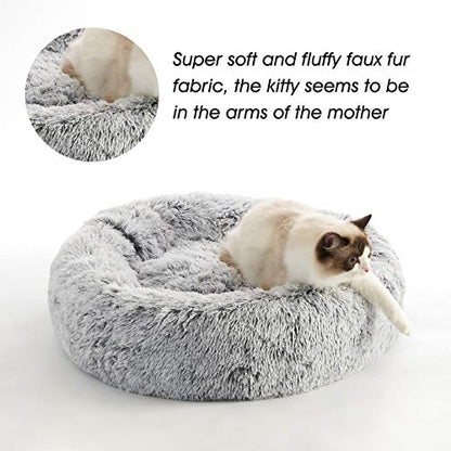 WESTERN HOME WH Calming Dog Bed & Cat Bed, Anti-Anxiety Donut Dog Cuddler Bed, Warming Cozy Soft Dog Round Bed, Fluffy Faux Fur Plush Dog Cat Cushion Bed for Small Medium Dogs and Cats - color: Light Grey, size: 24.0"L x 24.0"W x 7.0"Th