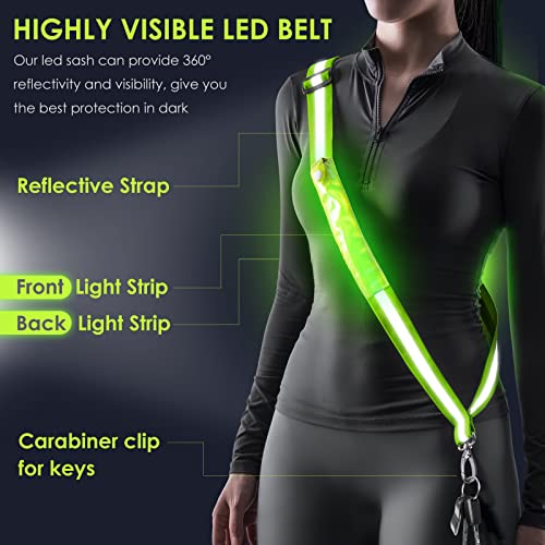 LED Belt Reflective Sash for Walking at Night, High Visibility Adjustable Night Running Safety Gear Rechargeable LED Light Up Running Belt Reflective Gear for Runners Walkers Men Women - color: green