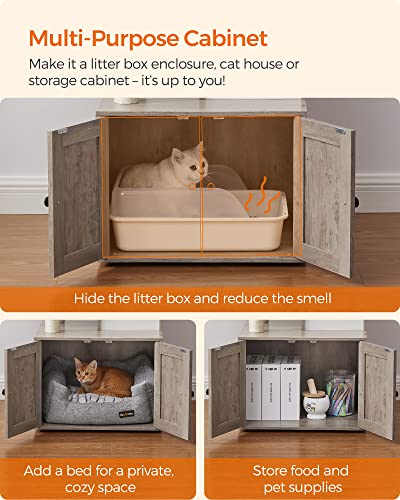 Feandrea Cat Tree with Litter Box Enclosure, 59-Inch Modern Cat Tower, 2-in-1 Condo with Scratching Posts, Washable Removable Cushion, Greige UPCT113G01 - color: Greige