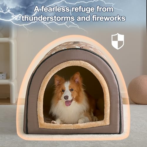 Jiupety 2 in 1 Dog House Indoor, Comfy Cave Bed Covered Dog Bed, Portable House for Medium and Large Dogs, 2XL(35"×27"×26"), Up to 70 Lb, Brown - style: 2XL