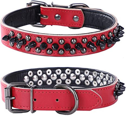 Spiked Studded Dog Collar, Soft Genuine Leather Dog Collar, Adjustable Dog Collars for Small Medium Large Dogs Breeds Pit Bull (S fit Neck 10.5-13", Red1) - color: Red1, size: S fit Neck 10.5-13"