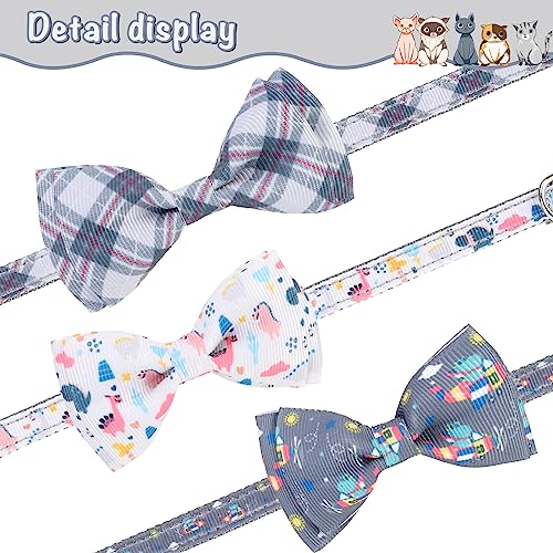 Breakaway Cat Collar with Removable Bow Tie and Bell, Cute Multi-Style Patterns, 3 Pack Safety Buckle Kitten Collars, Adjustable Pet Collar for Boy Cats Puppy (Gray) - color: Style B - Gray