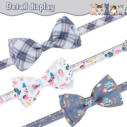 Breakaway Cat Collar with Removable Bow Tie and Bell, Cute Multi-Style Patterns, 3 Pack Safety Buckle Kitten Collars, Adjustable Pet Collar for Boy Cats Puppy (Gray) - color: Style B - Gray