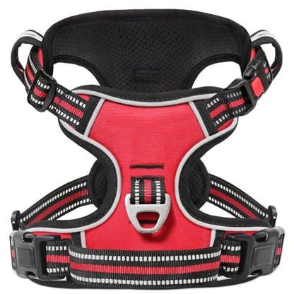 Dog Harness Small Sized, No Pull with Neck Lockable Snap,No Choke Front Clip Dog Reflective Harness,Adjustable Metal Rings 3 Buckles,Easy Control Handle for Small Dogs Red S - color: Lock Red, size: Small (Pack of 1)