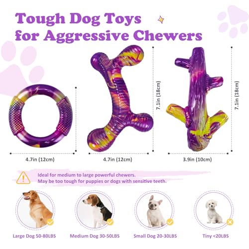 Furdog Indestructible Dog Toy 3Pack, Dog Chew Toys for Aggressive Chewers, Tough Dog Toys to Keep Them Busy for Medium Large Breed, Bacon Flavor (Purple) - color: Purple