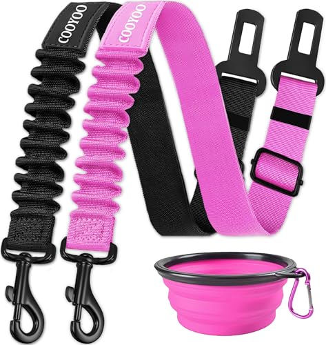 Dog Seat Belt,3 Piece Set Retractable Dog Car Adjustable Seatbelts for Vehicle Nylon Pet Safety Heavy Duty & Elastic & Durable Car Harness for Dogs - color: Set 02-Black+Pink