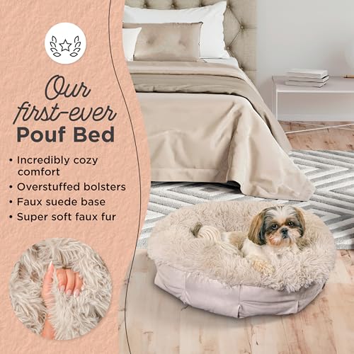 Best Friends by Sheri Ultra Calming Pouf Bed, Orthopedic Round Dog Bed for Joint Support, Faux Fur, Washable Cover, Tan, Small, 23"x23" - color: Tan, style: Small