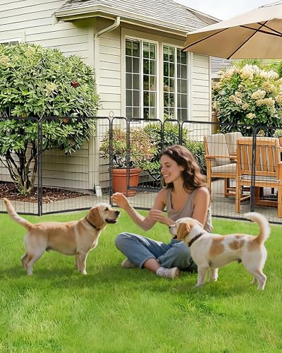 Garvee Outdoor Dog Playpen,Heavy Duty Metal Pet Exercise Pen,24 Inch, 16 Panels Metal Dog Fence with Gate, Pet Fence for Large/Small Dogs, Portable Dog Fence for RV Camping, Yard - size: 32"x24"x 16 pcs