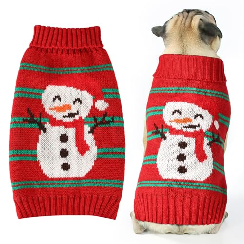 Christmas Dog Sweaters for Small Medium Large Dogs and Cats,Pet Soft Warm Holiday Outfit Girl & Boy,Pup Winter Clothes Turtleneck Double Knitting Collar for Outdoors Playing (Snowman,Small) - color: Snowman, size: Small