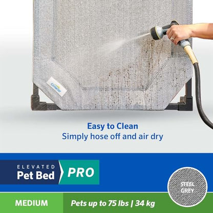 Coolaroo Pro Elevated Dog Bed - Low-Profile Access, Moisture-Resistant Cover, Breathable Fabric & Tool-Free Setup, Steel Gray, Medium - color: Steel Grey, size: Medium