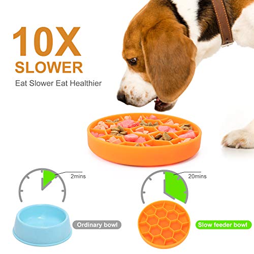 Slow Feeder Dog Bowls, Silicone Dog Bowl with Suction Cup for Fast Eaters, Non-Slip & Dishwasher Safe, Reduces Anxiety, Slow Feeding Bowl for Small Medium Large Breed Pet - color: orange