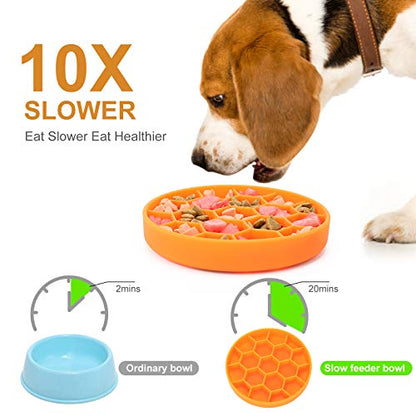 Slow Feeder Dog Bowls, Silicone Dog Bowl with Suction Cup for Fast Eaters, Non-Slip & Dishwasher Safe, Reduces Anxiety, Slow Feeding Bowl for Small Medium Large Breed Pet - color: orange