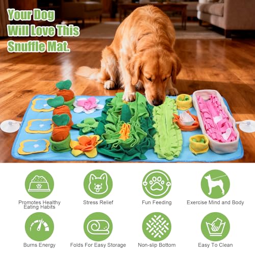 Snuffle Mat for Dogs Large Breed - 32'' X 20'' Washable Durable Sniff Mat for Slow Feeding Training, Enrichment Puzzle Toy for Mental Stimulation & Stress Relief - color: Blue-Pink