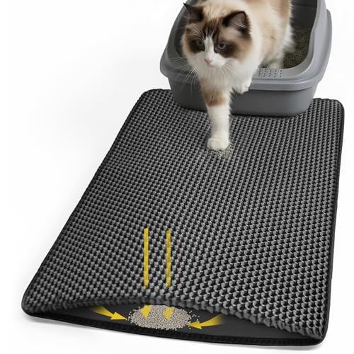 Cat Litter Mat 24x30 Inches, Honeycomb Double Layer Litter Trapping Mat, Waterproof Leakproof Urine Proof Cat Litter Box Mat for Cat Litter Box Area, Floor, Kitty Litter Rug - color: Black, size: 24x30 Inch