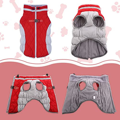 Lelepet Dog Coat Warm Dog Winter Coat Waterproof Dogs Jacket with Harness Built in Reflective Pet Fleece Vest Zip-Up Cold Weather Coats for Small Dogs Turtleneck & Windproof Coats Chihuahua Red XS - color: Red, size: X-Small