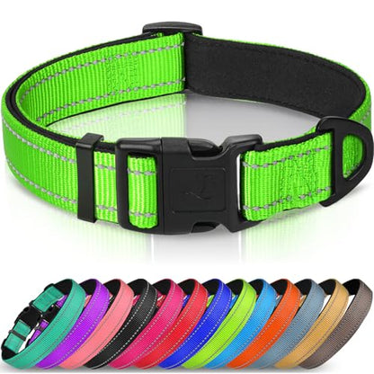 Joytale Reflective Dog Collar, Soft Neoprene Padded, Metal D-Ring, Nylon Pet Collar Adjustable for Small Dogs, Green, S - color: Green, size: Small (Pack of 1)