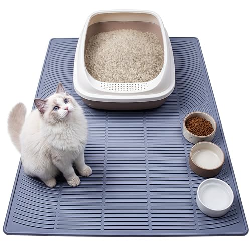 Extra Large Cat Litter Mat 47" x 35" Silicone Litter Trapping Mat for Scatter Control, Catcher for Kitty Litter, Non-Slip Waterproof Floor Protector, Easy to Clean, Gray