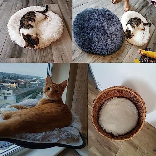 Calming Dog Cat Bed Cat Cushion Cat Mat Long Plush Round Sleeping Bed for Small Medium Kitten Puppy,15.74"/19.68"/23.62"(50cm/19.68inch,Pink) - color: Pink, size: 50cm/19.68inch