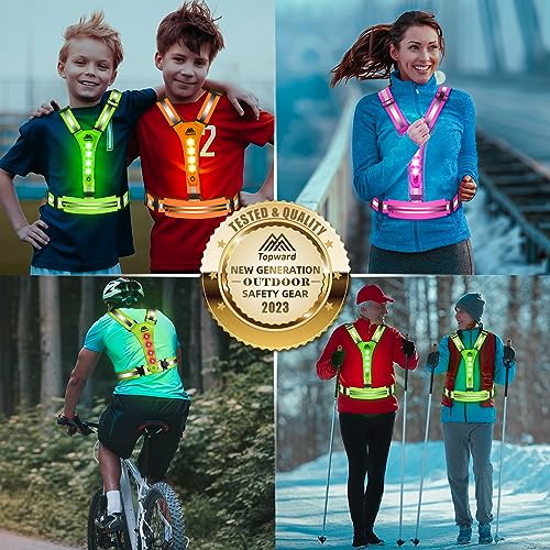 Topward LED Reflective Vest Running Gear, USB-C Rechargeable, Light Up Lights for Night Dog Walking Cycling, Running Phone Holder Vest for Runners, High Visibility with Adjustable Waist/Shoulder - color: pink